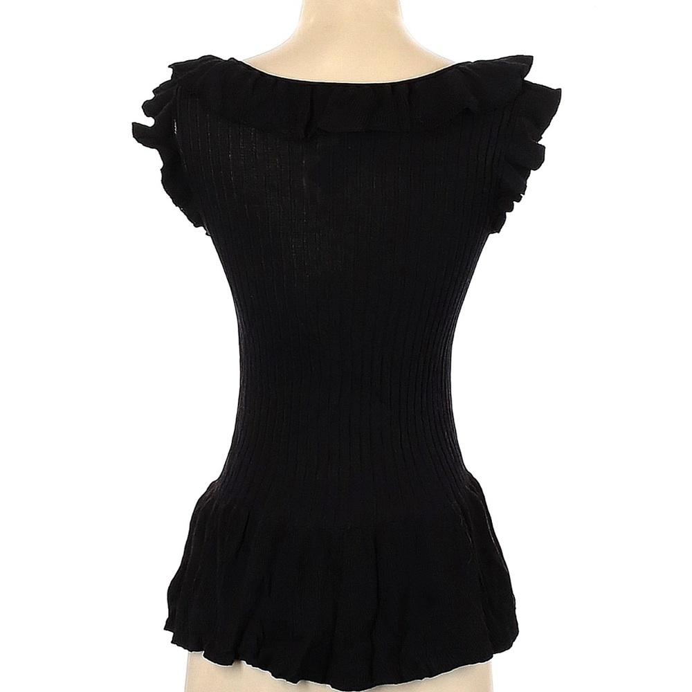 Worthington Ribbed Black Ruffle-Neck Knit Top - Picture 3 of 6
